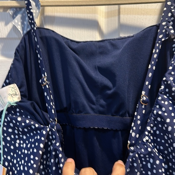 NWT! Kona Sol Navy Ruched Front Full Coverage One Piece Swimsuit L - Picture 8 of 8